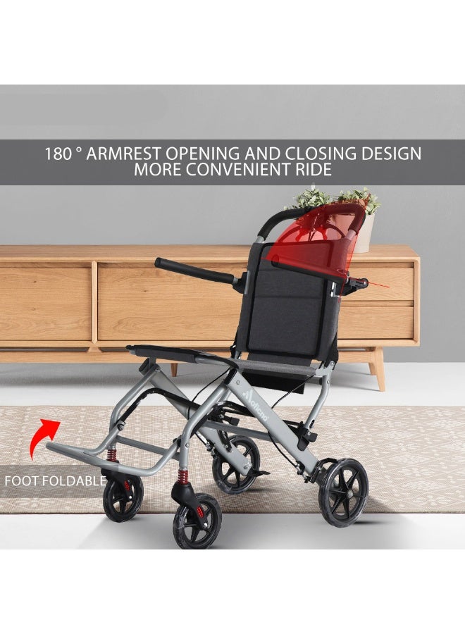 Manual Wheelchair, Lightweight Foldable Transport Wheelchair, Adults Elderly Transport Chair, Travel Wheelchair with Support 220lbs - Image 4